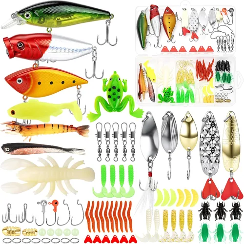 Vista 7 de GOANDO Fishing Lures Kit for Freshwater Bait Tackle Kit for Bass Trout Salmon Fishing Accessories Tackle Box Including Spoon Lures Soft Plastic