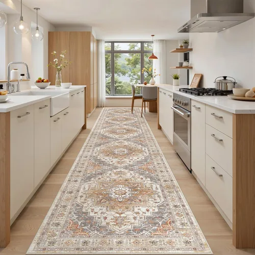 Vista 12 de befbee - Alfombra para sala de estar, lavable y resistente a manchas, con base antideslizante, ideal para dormitorio y cocina, decoración clásica