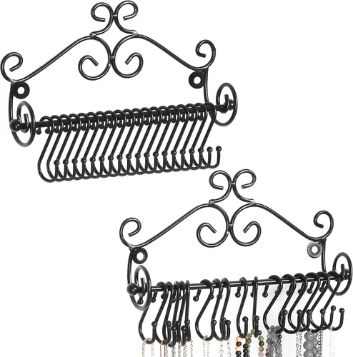 Vista 10 de Estante Montado en la pared diseño de espirales de metal negros de almacenamiento de cosméticos c/20 Collares para colgar – MyGift