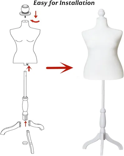 Vista 5 de Cuerpo de maniquí femenino, talla grande 10-12, vestido de maniquí femenino, altura ajustable, 61-67 pulgadas, cuerpo de maniquí con soporte