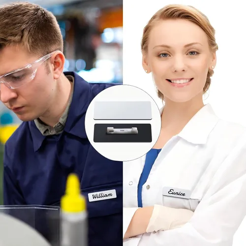 Vista 7 de Placa de identificación en blanco de 1 x 3 pulgadas, placa de identificación en blanco con respaldo de alfiler para trabajadores de oficina