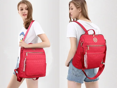 Vista 15 de MKP COLLECTION Mochila de moda para mujer, bolsa convertible grande para mujer, mochila de viaje, bolsa de hombro, juego de 2 piezas con borla, Beige