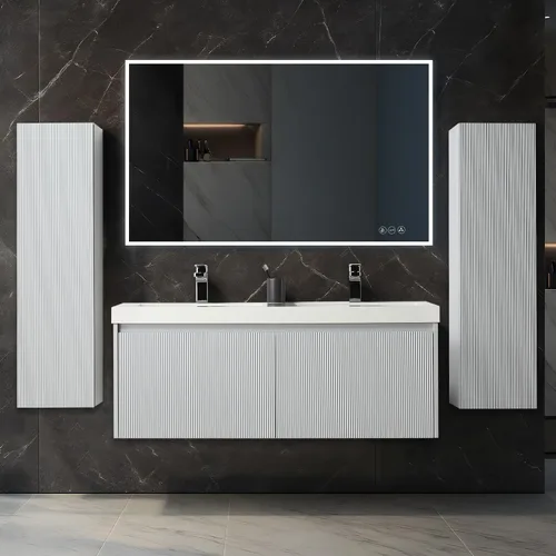 Vista 11 de Blossom Lavabo de baño de 20 pulgadas con tocador, todo en madera montado en la pared, gabinete flotante de baño con tocador con fregadero