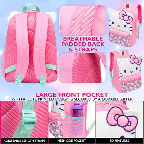 Vista 4 de Hello Kitty Sanrio - Mochila para niñas con lazo en 3D, mochila de anime Kawaii para niños, cosas lindas para el regreso a clases, mochilas, regalos