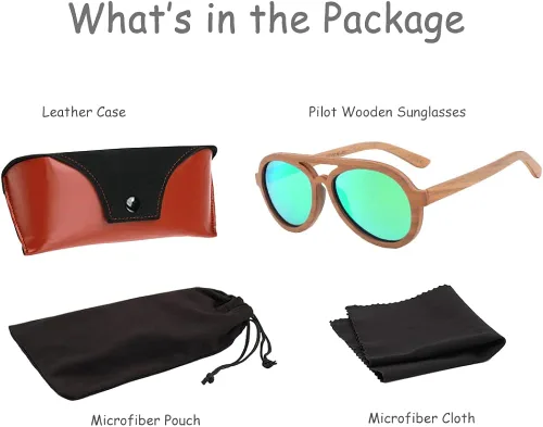 Vista 6 de Elervino Pilot - Lentes de sol polarizados de madera para hombres y mujeres, lentes de sol de bambú