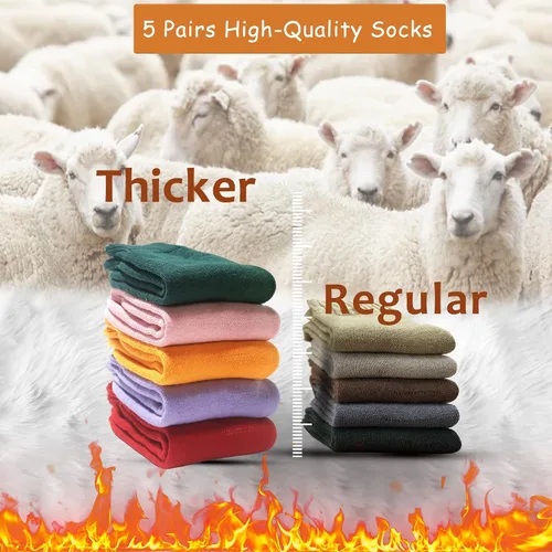 Vista 3 de VoJoPi 5 Pairs Warm Wool Socks for Women, Size 5-10, Thick Winter Thermal Boot Socks Crew Length
