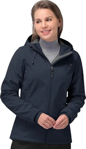 Vista 7 de 33,000ft Chaqueta de softshell para mujer, chaqueta cálida con forro polar, ligera con capucha, impermeable, para senderismo al aire libre Rojo Berry