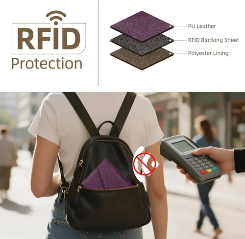 Vista 49 de Zoppen - Billetera de viaje con bloqueo RFID multiusos (Ver.4) Portatarjetas de pasaporte y vacunas, organizador de documentos de tres pliegues