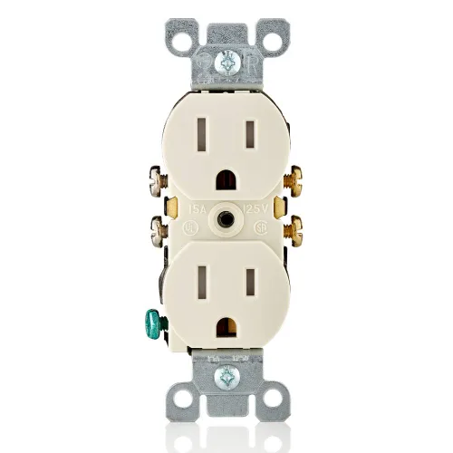 Vista 8 de Receptáculo Leviton de doble toma recta de 15 A, 125 V, con descarga a tierra, resistente a la manipulación, Blanco, T5320-WMP, 120 volts