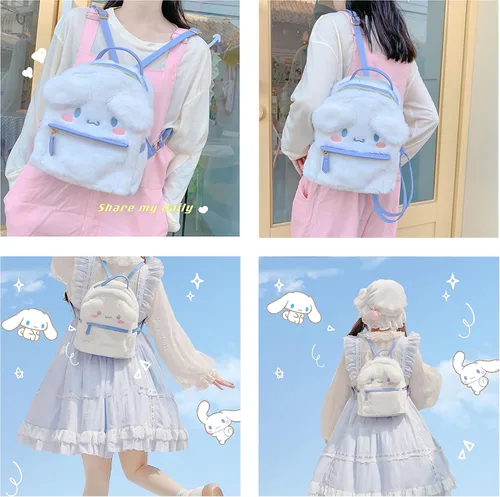 Vista 7 de Lindas mini mochilas de felpa para niñas y mujeres blanco-1 Mochilas Daypack