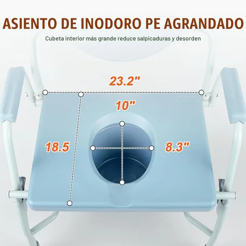 Vista 6 de VEVOR - Asiento elevado para inodoro, altura ajustable con 5 niveles, diseño de brazo abatido, respaldo desmontable, cubo fácil de limpiar de 7L