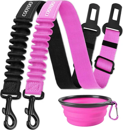 Vista 28 de COOYOO cinturón de seguridad retráctil y ajustable para perro, juego de 3 piezas, cinturón de nailon para vehículo, para que tu mascota esté segura