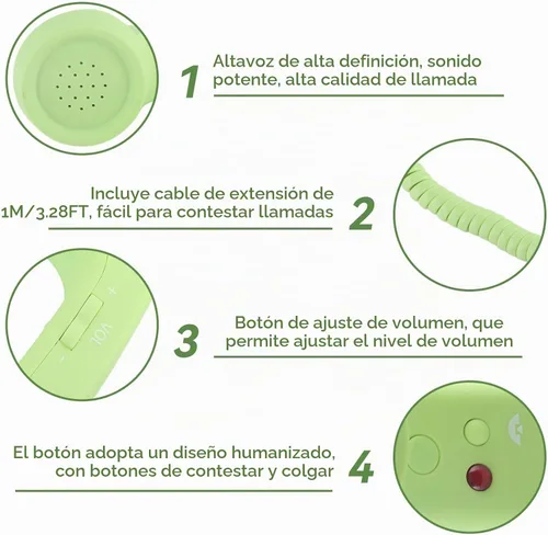 Vista 6 de Auricular de teléfono retro, auricular telefónico para celular con conector de 3.5mm, receptor de teléfono móvil, auricular de teléfono antiguo Verde