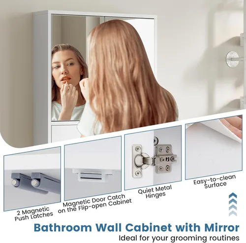 Vista 7 de Giantex Armario de baño montado en la pared con espejo organizador de almacenamiento con estante de almacenamiento extraíble, botiquín, blanco