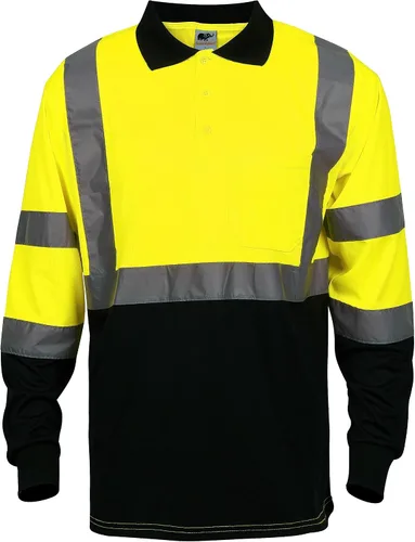 Vista 5 de L&M® Hi Vis Camiseta Polo ANSI Clase 3 Reflectante Seguridad Lima Naranja Negro Manga Larga Corta Alta Visibilidad
