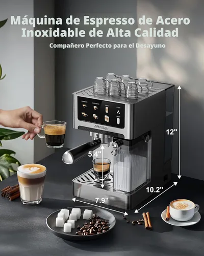 Vista 6 de AIRMSEN Máquina de café expreso de 20 bares con espumador automático de leche, cafetera de capuchino y latte con caldera doble de preparación rápida