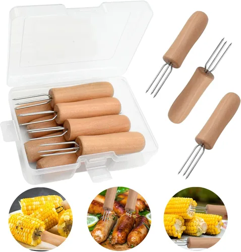 Vista 11 de Paquete de 24 soportes para maíz de acero inoxidable, brochetas de maíz en la parrilla y mazorcas para cocinar en casa y barbacoa