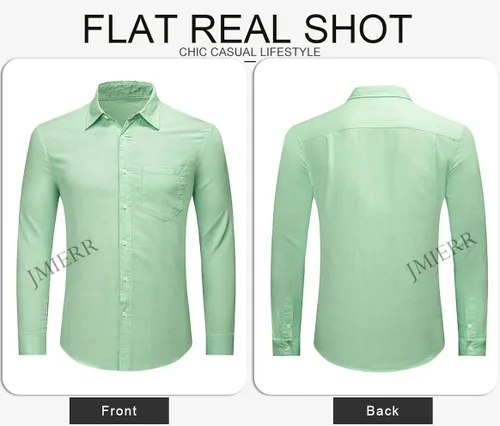 Vista 9 de JMIERR Camisa de vestir de manga larga con botones y lino de algodón para hombre