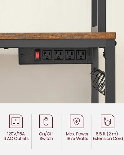 Vista 5 de VASAGLE Estante de panadería con toma de corriente, soporte para microondas, estante de almacenamiento alto de cocina, con panel de alambre