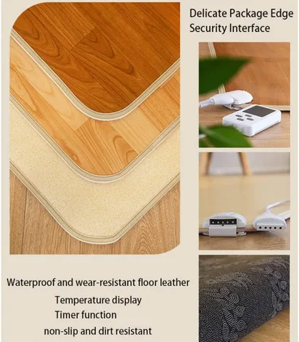 Vista 5 de Alfombra de área con calefacción de cristal de carbono, calentador de rayas de madera, alfombra eléctrica de cuero, alfombrillas térmicas simples