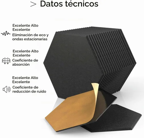 Vista 4 de Paquete de 18 paneles acústicos autoadhesivos hexagonales negros de 12 x 10 x 0.4 pulgadas, paneles de pared insonorizados de alta densidad que