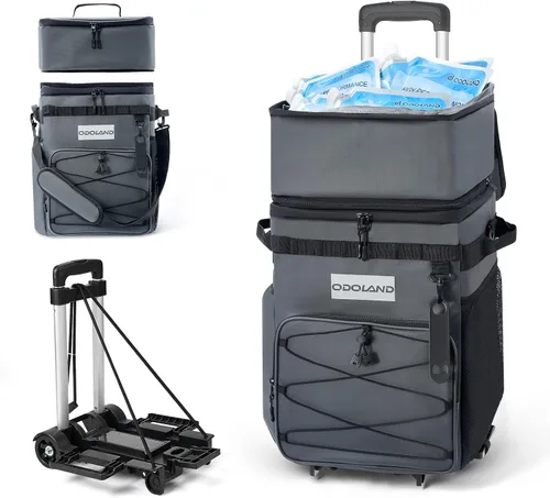 Vista 12 de Odoland 72 Can Rolling Cooler Bag with Wheels & Handle, Collapsible Insulated Ice Chest for Beach, Camping & Tailgating - Portable Travel Soft