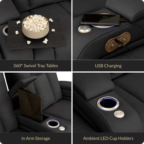 Vista 6 de Seatcraft Serenity - Asiento de cine en casa, fila negra de 3 Negro