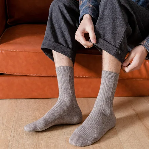 Vista 4 de Calcetines de vestir para hombre, paquete de 5 calcetines de vestir clásicos de cachemira para hombre, calcetines de colores lisos