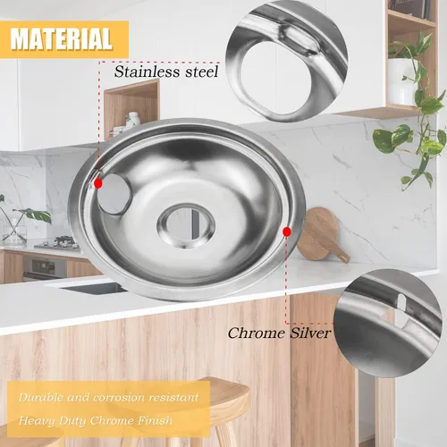 Vista 5 de Juego de 4 cuencos reflectantes cromados universales para estufas de gas, anillos para quemadores compatibles con Whirlpool W10278125 W10196405