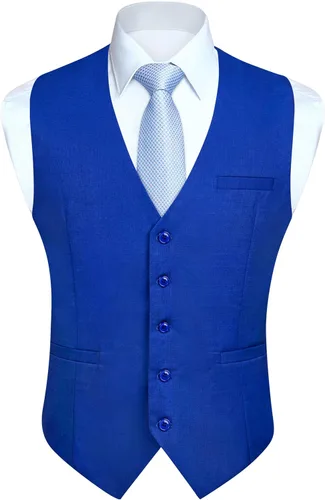 Vista 9 de HISDERN Vest 101 - Chaleco de traje ajustado para hombre con 3 bolsillos para negocios, formal, boda, baile de graduación y esmoquin casual a1-Negro