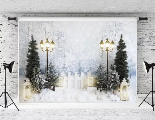 Vista 7 de Kate Telón de fondo de fotos de casa de campo de Navidad, fondo de puerta rosa, nieve blanca, árboles de Navidad, fondo de fotos, accesorios de 5