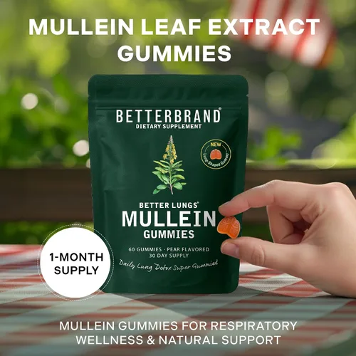 Vista 4 de Betterbrand Mullein - Gomitas masticables para limpieza y desintoxicación pulmonar, suplemento de salud respiratoria, 1000 mg de extracto