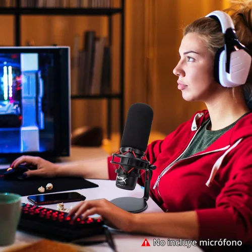 Vista 6 de Pantalla antiviento de micrófono Filtro Pop Compatible con HyperX QuadCast - Cubierta de espuma para micrófono con pantalla antiviento peluda