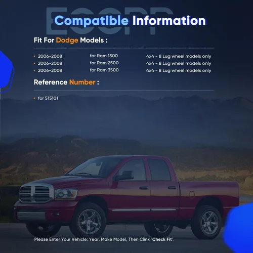 Vista 2 de ECCPP Repuesto compatible con par de 2 conjuntos de cojinete de cubo de rueda delantera 06 07 08 Dodge Ram 2500 3500 1500 4WD 4X4 Para Dodge Ram