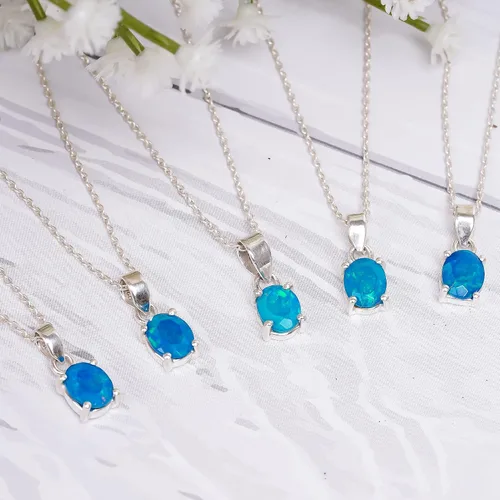 Vista 4 de Paraiba - Collar con colgante de ópalo hecho a mano, piedra tallada, cristal curativo natural de chakras, plata de ley 925 de 18 pulgadas