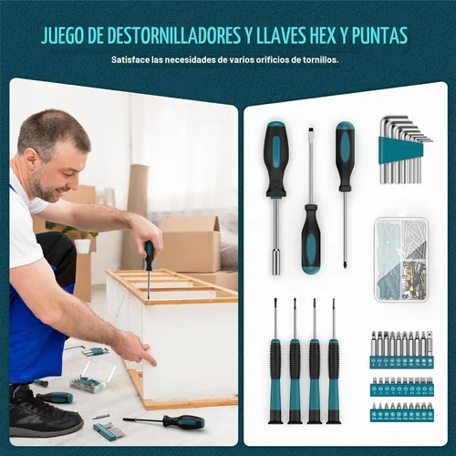 Vista 5 de Kit de herramientas Sundpey 206 piezas con taladro - Juego de taladro inalámbrico de 12V Combo de herramientas para el hogar - Caja de herramientas