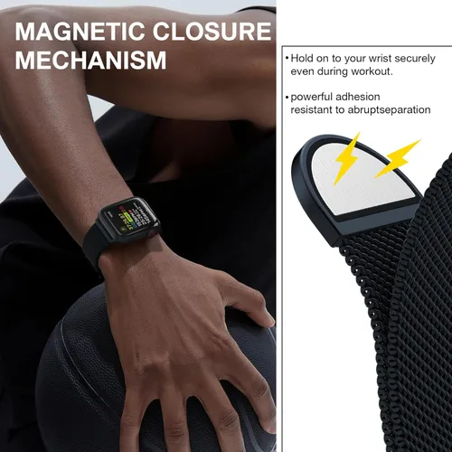 Vista 2 de Milanese Loop Compatible with Apple Watch Bands 46 44 45 49mm Men and Women A-Medianoche