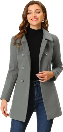 Vista 14 de Allegra K Abrigo Largo De Invierno Con Cuello Peter Pan Y Doble Botonadura Para Mujer Beige