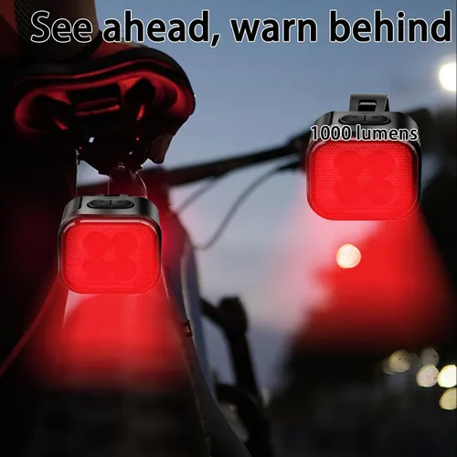 Vista 3 de Juego de luces de bicicleta [6+12 modos], juego de luces recargables para bicicleta ultra brillantes, luces de bicicleta impermeables IP65