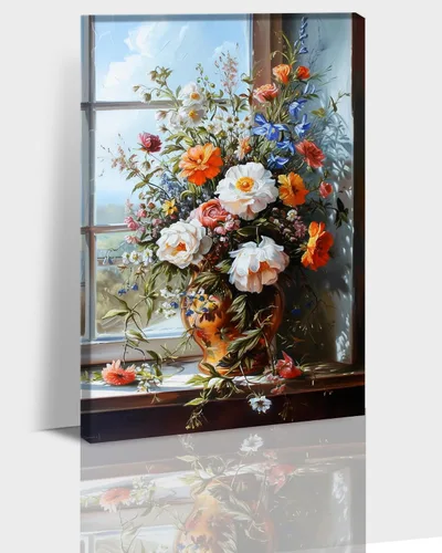 Vista 18 de Hzddty Lienzo de flores rojas de amapola para pared, pintura floral abstracta para paredes, imágenes de flores con estampado floral, decoración
