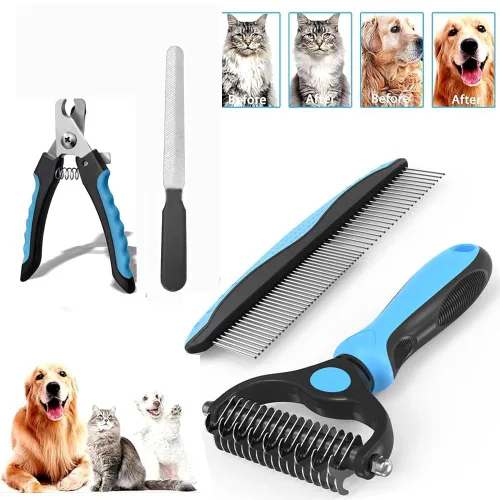 Vista 4 de Rastrillo de aseo para mascotas para perros y gatos, kit de aseo