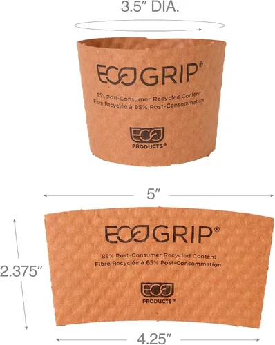 Vista 3 de Eco-Products EcoGrip funda para taza caliente de material reciclado, color café, caja de 1300 (EG-2000)