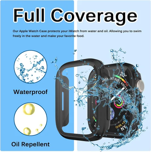 Vista 3 de Miimall Compatible con Apple Watch Series 9, 8, 7, protector de pantalla de metal con protector de pantalla de vidrio, [a prueba de golpes y caídas]