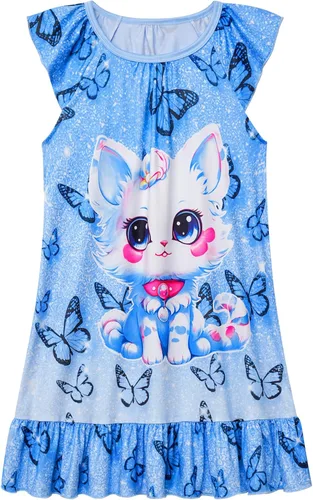 Vista 12 de LQSZ Camisón de noche para niñas, manga con vuelo, ropa de dormir de 3 a 10 años