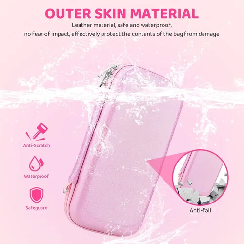 Vista 3 de GLDRAM Pink Travel Case for Nintendo Switch OLED & Accessories, Portable Carrying Case with Clear Glitter Dockable Switch OLED Protective Skin