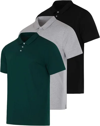 Vista 7 de Real Essentials 3 Pack: Polo de manga corta de jersey de algodón transpirable de secado rápido para hombre casual