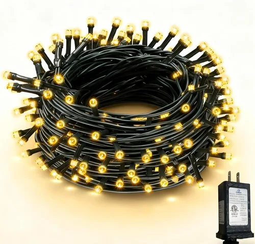 Vista 10 de RPGT Tira de luces de Navidad con 500 luces LED de 172 pies, cable verde, cadena de luces parpadeantes para exteriores, enchufable, 12 modos