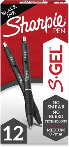 Vista 2 de SHARPIE S-Gel, bolígrafos de gel, punta fina (0.020 in), bolígrafo de gel de tinta negra, 12 unidades y S-Gel, bolígrafos de gel, punta media