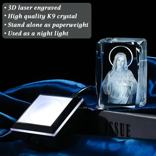 Vista 4 de Movdyka Estatua de Jesús de Cristal 3D Regalos Cristianos para Mujeres y Hombres, Regalos Religiosos con Grabado Láser para Amigos, Mamá, Papá