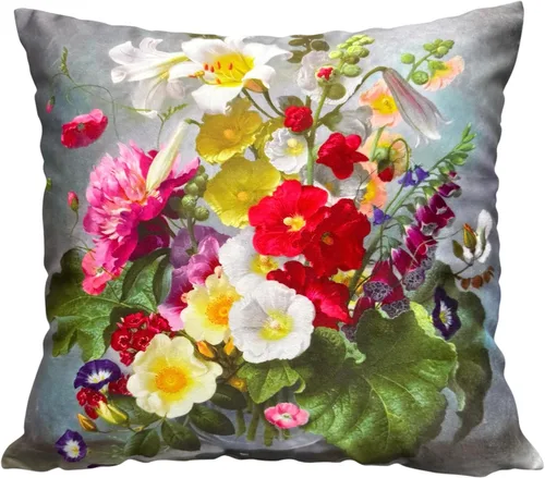 Vista 42 de Funda de cojín floral ligera de lujo, 18 x 18 pulgadas, pintura al óleo retro victoriana de doble cara, fondo negro, flor vibrante, funda de cojín